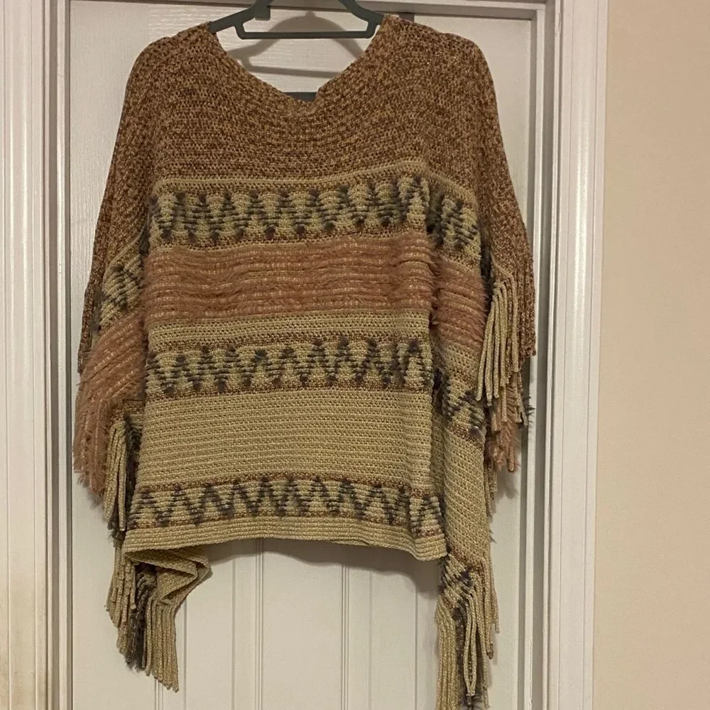 Angie Multicolor Patterned Sweater Poncho one size‎